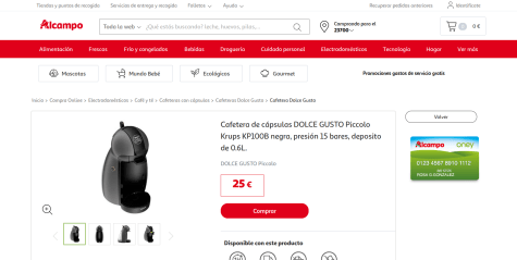 Cafetera DOLCE GUSTO Piccolo por 19€ en Alcampo