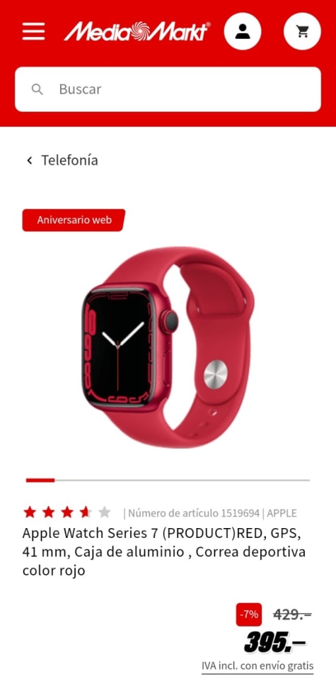 Apple Watch Series 7 RED por 395€