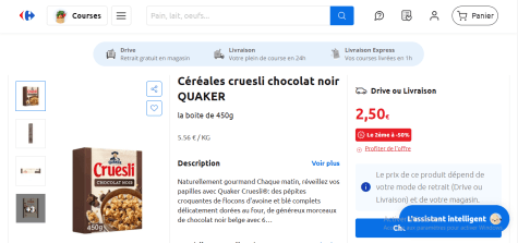 Quaker Cruesli Chocolat Et Banane 450g (lot de 4) 
