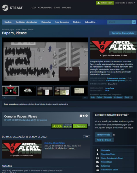 Jogo: Papers, Please no STEAM - R$ 6,79