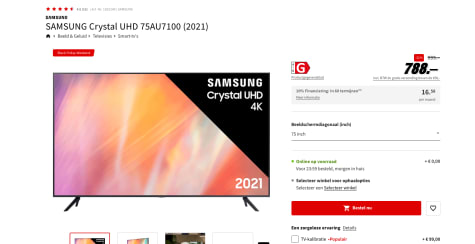 SAMSUNG Crystal UHD 75AU7100 voor €788