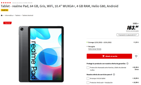 Tablet  realme Pad, 64 GB, Gris, WiFi, 10.4 WUXGA+, 4 GB RAM, Helio G80,  Android