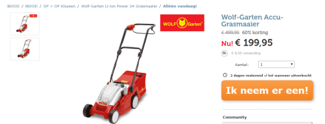 ontvangen Meenemen schaak Wolf-Garten 72V Li-Ion Power 34 Accu Grasmaaier voor €199,95