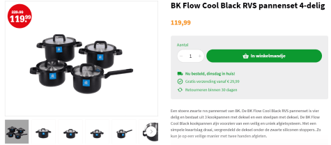 hoesten regeling Landgoed BK Flow Cool Black RVS pannenset 4-delig VOOR €119,99 bij Marskramer