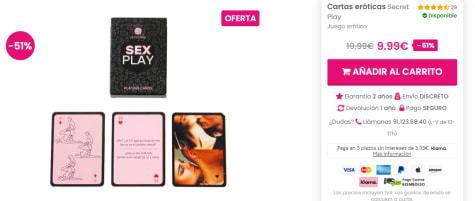 Cartas eróticas de Secret Play por 9,99€