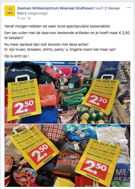  Zeeman actie alles in de tas voor 2 50