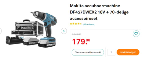 Makita + accessoireset + 2 accu's voor €179