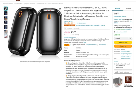 ▷ Chollo Calentador de manos recargable por USB por sólo 14,71