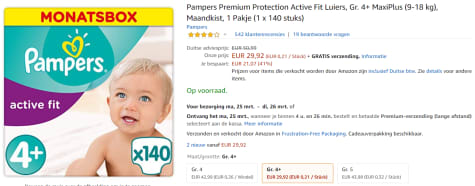 Scheermes prins Banket Pampers Active Fit maat 4+ 140 stuks voor €29,81