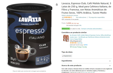 Lavazza Café Molido Espresso Lata 250 Gramos