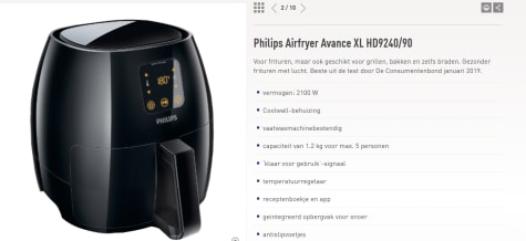 vereist Tussendoortje Afhaalmaaltijd Philips Avance Airfryer XL HD9240/90 - Hetelucht friteuse - Zwart voor €139