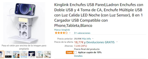 Kinglink Enchufe, Enchufe Multiple 4 en 1, Enchufe USB Multiple