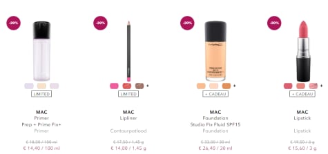 20% korting op alle make-up van M.A.C Aanbiedingen