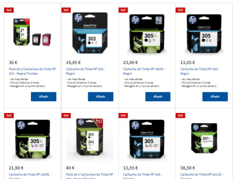 3x2 cartuchos tinta HP Epson Canon en Carrefour