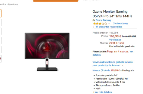 MONITOR OZONE 24 PULGADAS 144HZ