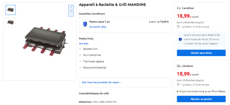 Appareil à raclette traditionnel MCM01-18 - Noir MANDINE : la raclette à  Prix Carrefour