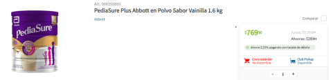 PediaSure Plus Abbott en Polvo Sabor Vainilla 1.6 kg a precio de