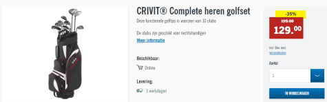 rooster Transplanteren school CRIVIT® Complete heren golfset voor €129