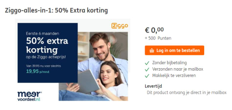 Ziggo-alles-in-1: 50% Extra korting voor 500 ING punten