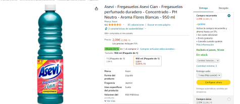 2ud de Fregasuelos Asevi Cian de 950ml por 3,14