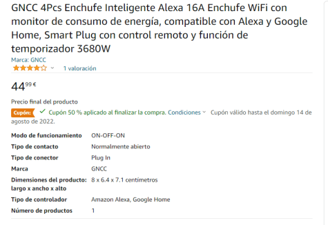 GNCC Enchufe Inteligente Alexa 16A Enchufe WiFi Alexa con monitor de  consumo de energía, compatible con Alexa y Google Home, Smart Plug con  control