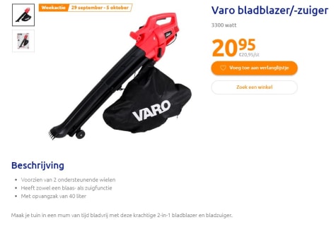 hoofdzakelijk huiswerk maken Vrijgevig Varo bladblazer/-zuiger voor €19,95 bij Action