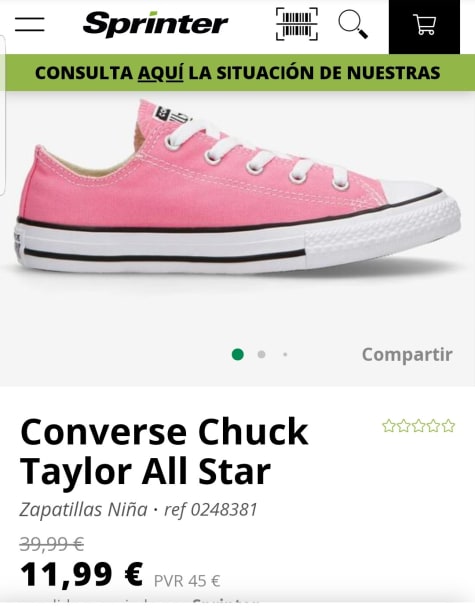 Converse Taylor Zapatillas Niña 11,99€.