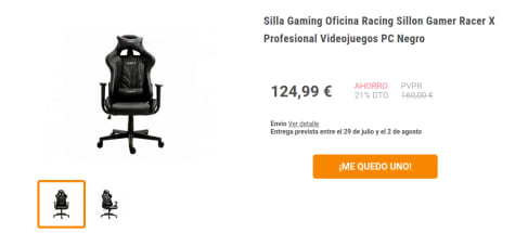 Silla Gaming Oficina Racing Sillon Gamer Racer X profesional 124,99€