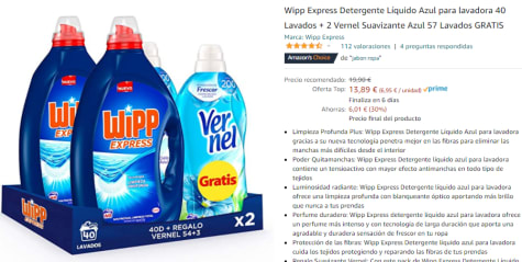 Wipp Express Detergente Líquido Lavadora 46 lavados