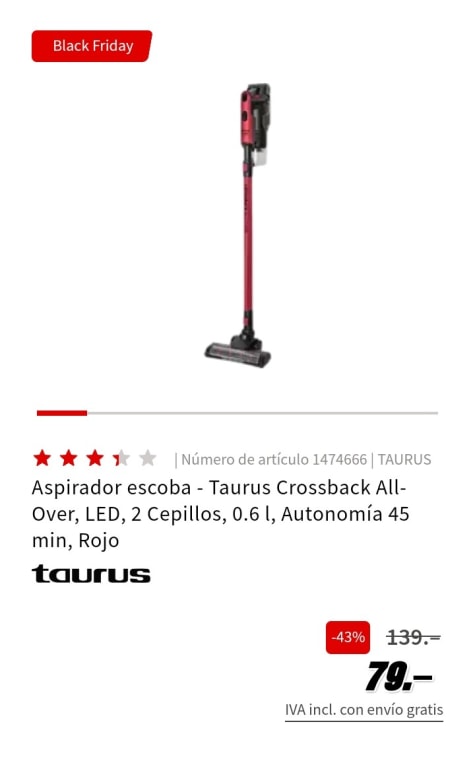 Aspirador escoba – Taurus Crossback All-Over – Eurocaja Rural Store