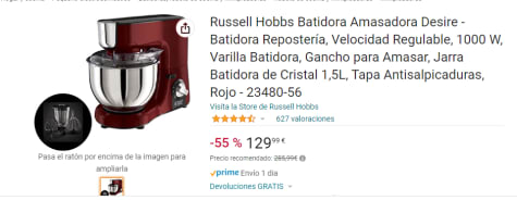 Russell Hobbs Batidora Amasadora Desire - Batidora Repostería, Velocidad  Regulable, 1000 W, Varilla Batidora, Gancho para Amasar