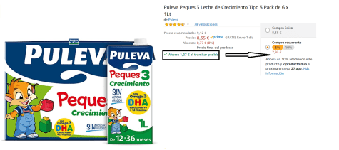 Puleva Peques Leche de Crecimiento Tipo 3, 1 L (Paquete de 6)