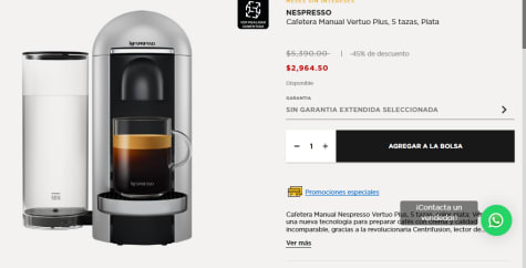 Nespresso: Cafetera Manual Vertuo Plus, Plata, El Palacio de Hierro