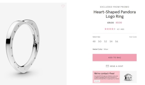 Heart-Shaped Pandora Logo Ring for £12