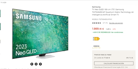 TV Neo QLED 189 cm (75) Samsung TQ75QN85CAT Quantum Matrix