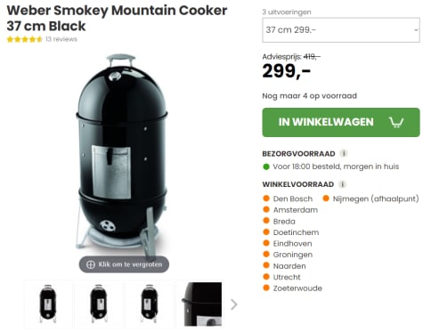 prijs Trolley Gastvrijheid Weber Smokey Mountain Rookoven - Ø 37 cm - Zwart voor €299 bij AllesvoorBBQ
