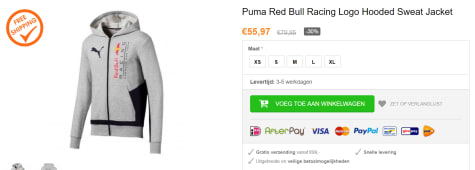 Puma Red Bull Racing Logo Hooded Men's Sweat Jacket voor €55,97 Aanbiedingen