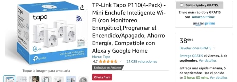 TP-Link Tapo P110(4-Pack) - Mini Enchufe Inteligente Wi-Fi (con Monitoreo  Energético),Programar el