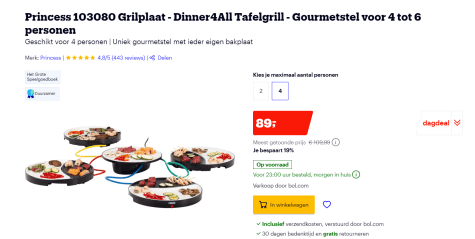 wraak Martelaar Stiptheid Princess 103080 Gourmetset Dinner 4 All - 4 personen voor €89 bij Bol.com