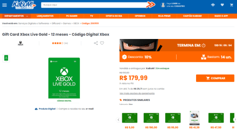 Gift Card Xbox: 5 Reais - Código Digital