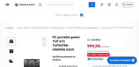 PC portable gamer TUF A15 TUF507RR-HN009W ASUS à 999,99€