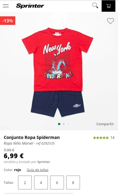 Conjunto de Spiderman de Marvel para niños por 6,99€.
