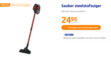 Aan de overkant Plagen makkelijk te gebruiken Sauber steelstofzuiger voor €24,95 bij de Action