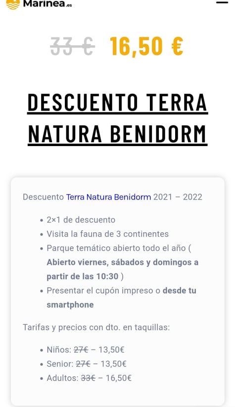 Descuento en Terra Natura en Benidorm