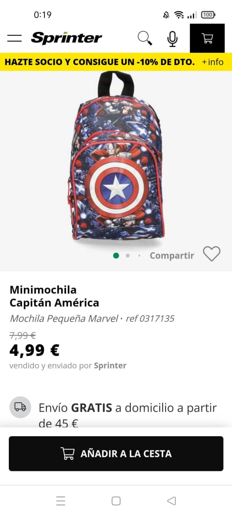 Mini Capitan América Marvel 4,99€