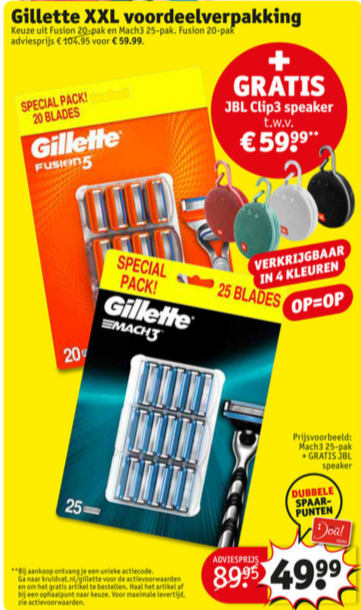Overtreden Opheldering Haalbaar Gratis JBL Clip3 bij een Gillette voordeelpak voor €49,99