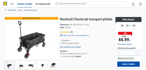 Chariot à pliable 66,99€ transport Rocktrail de