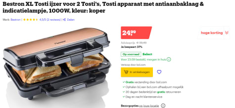 Janice deze Opa Bestron Tosti-ijzer ASM90XLCO 900 W XL koperkleurig voor €24,99 bij Bol.com