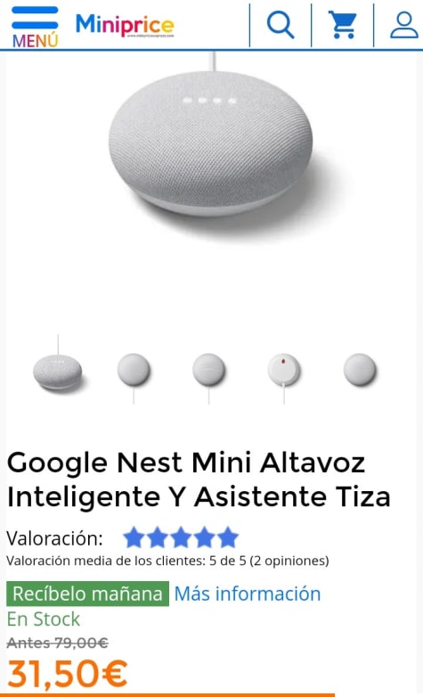 Google Nest Mini 2º generación Altavoz Inteligente con Asistente Tiza