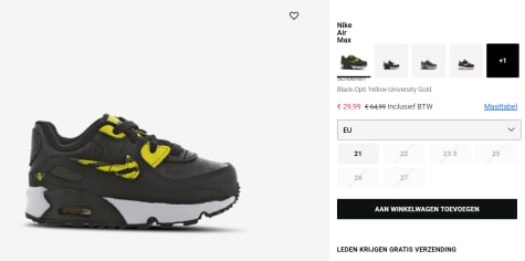 Nike Air Max maat 21 voor €29,99 bij Foot Locker